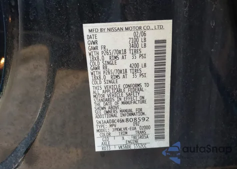 2006 Infiniti Qx56 из США, поврежденный, VIN 5N3AA08C46N808592